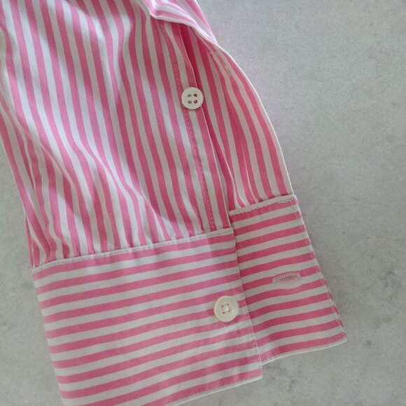 Theory Womens Medium pink white striped button down shirt blouse cotton - Picture 5 of 16